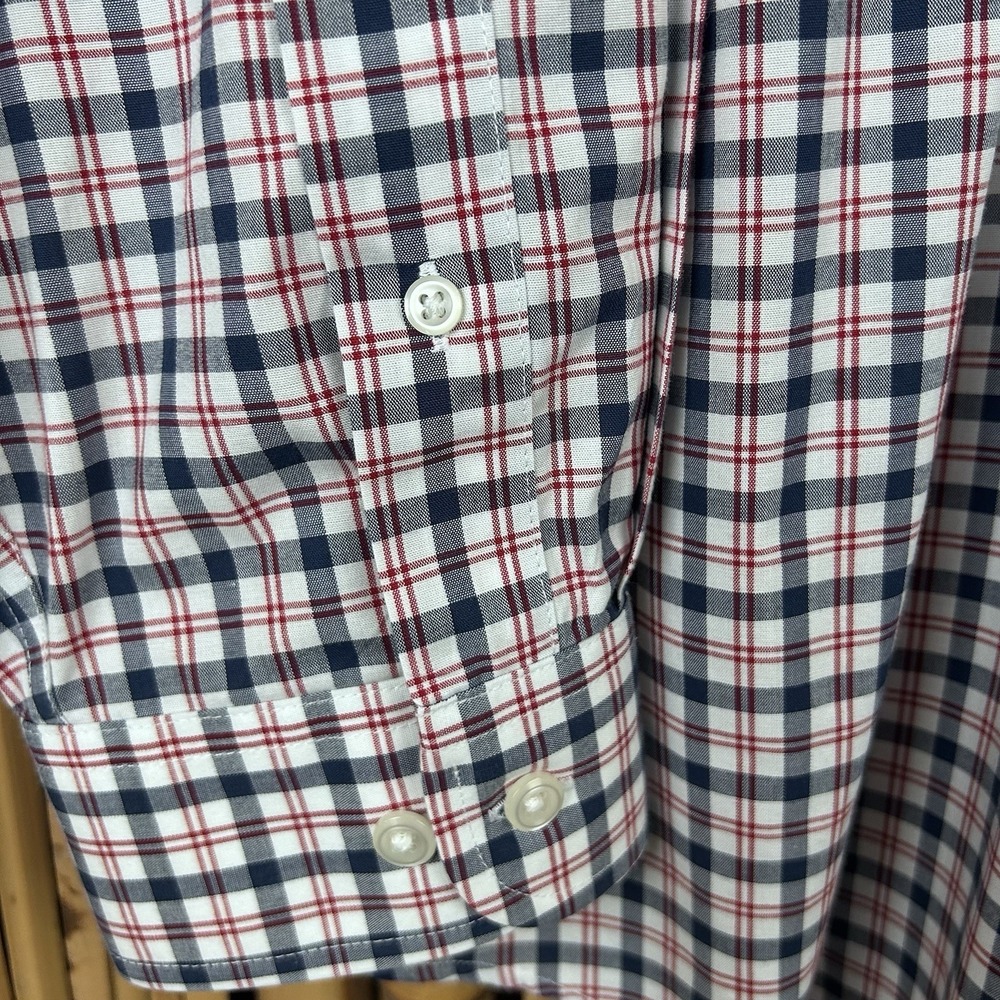 LL BEAN Traditional Fit Red Wht Blue Plaid Long Sleeve Button Men's Shirt Large - Picture 6 of 15